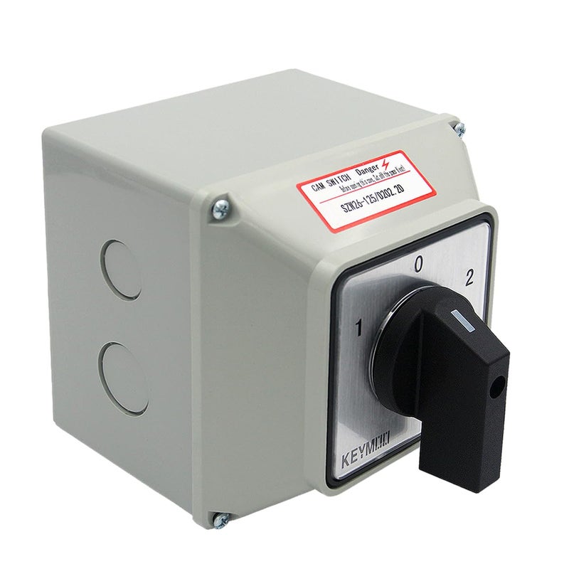 Keymoo 125A Rotary Changeover Switch with Master Switch Exterior Box, 660V 3 Position 2 Phase 8 Terminals, Universal Selector Switch Enclosure Box IP65 125/D202.2D - Image 1